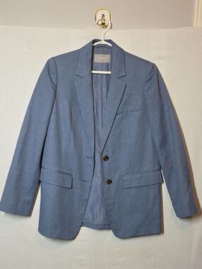 Everlane Blazer Womens 19"PTP Blue Linen Blend 2 Button Tailored Career